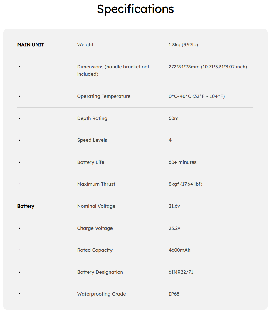 Lefeet P1 Lite Specifications