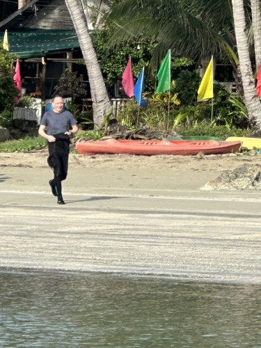 A Trident Warrior hurrying back to the boat for the next scuba dive while in the Philippines during the 2025 scuba trip